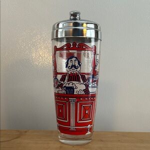 Vintage Hazel Atlas ‘Tony the Bartender’ cocktail shaker w chrome lid.